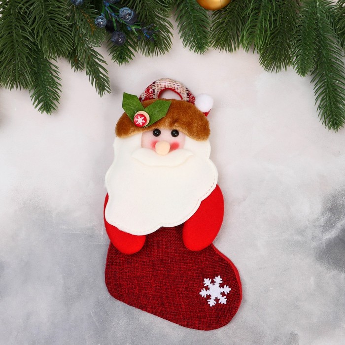 Носок для подарков "Дед Мороз с ягодкой" 11х26 см, бело-красный - Фото 1