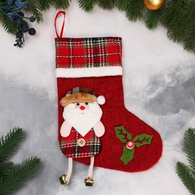 Носок для подарков "Дед Мороз с длинными ножками" 19х25 см, красный