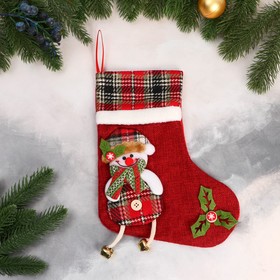 Носок для подарков "Снеговик с длинными ножками" 19х25 см, красный
