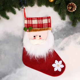 Носок для подарков "Дед Мороз с румяными щечками" 25х36 см, красный