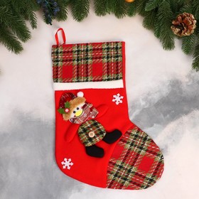 Носок для подарков "Снеговик, клетка" 26х36 см, красно-зелёный