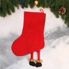 Носок для подарков "Дед Мороз с длинными ножками, снежинка" 26х39 см, красный - фото 8686713