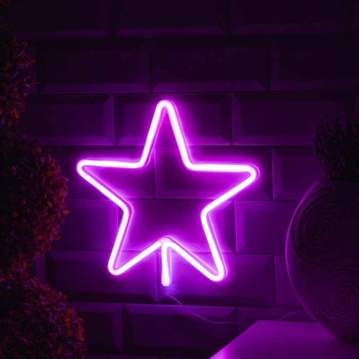 Неоновая вывеска «Звезда» 28 × 28 см, батарейки ААх3 (не в комплекте), USB, свечение розовое - Фото 1