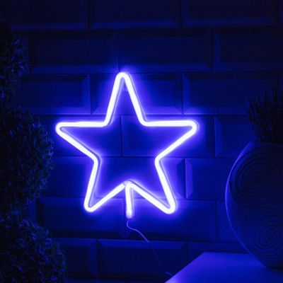 Неоновая вывеска «Звезда» 28 × 28 см, батарейки ААх3 (не в комплекте), USB, свечение голубое