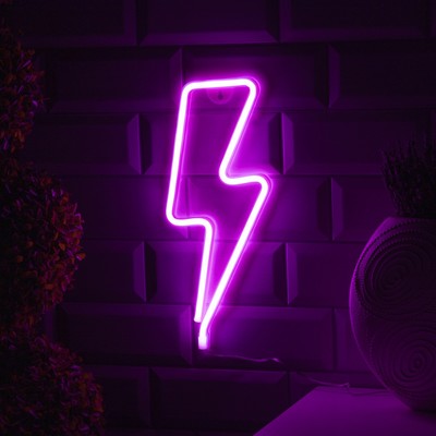 Неоновая вывеска «Молния» 13 × 33.5 см, батарейки ААх3 (не в комплекте), USB, свечение розовое