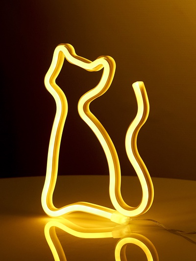 Неоновая вывеска «Кошка» 16×23 см, батарейки ААх3 (не в комплекте), USB, свечение тёплое белое