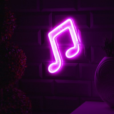 Неоновая вывеска «Ноты» 19×21 см, батарейки ААх3 (не в комплекте), USB, свечение розовое
