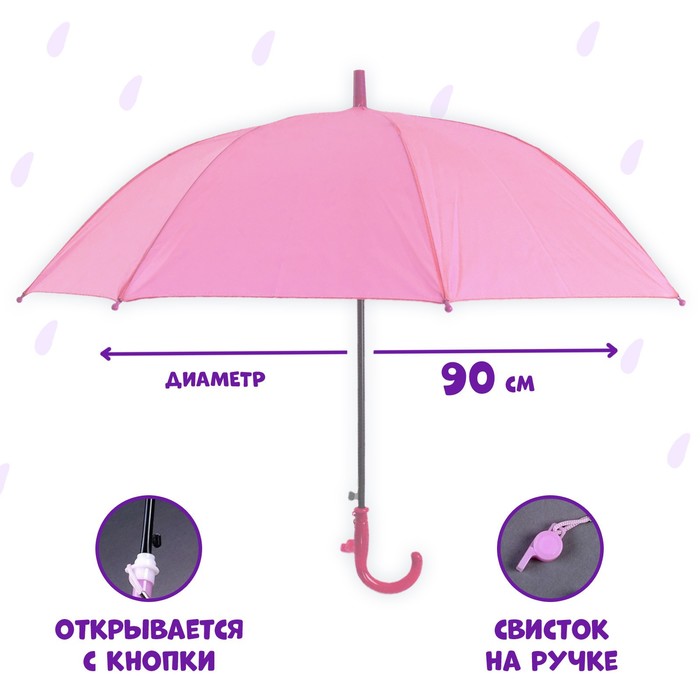 Зонт детский полуавтоматический d=90см, цвет светло-розовый