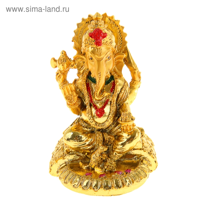Нэцкэ золото "Ганеша на пьедестале" 7 х 5,5 х 10 см - Фото 1