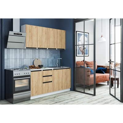 Кухонный гарнитур прямой «Клик Мебель. Стиль», с столешницей, 1600 мм, цвет дуб крафт золотой/белый/чёрный