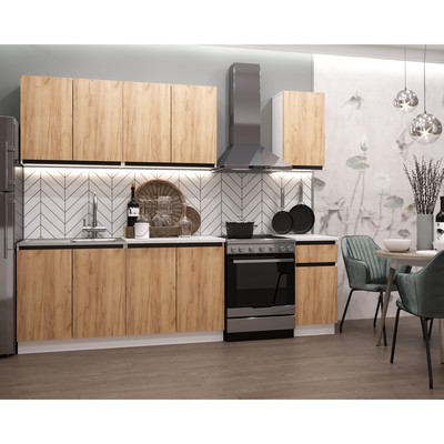 Кухонный гарнитур прямой «Клик Мебель. Стиль», с столешницей, 2000 мм, цвет дуб крафт золотой/белый/чёрный