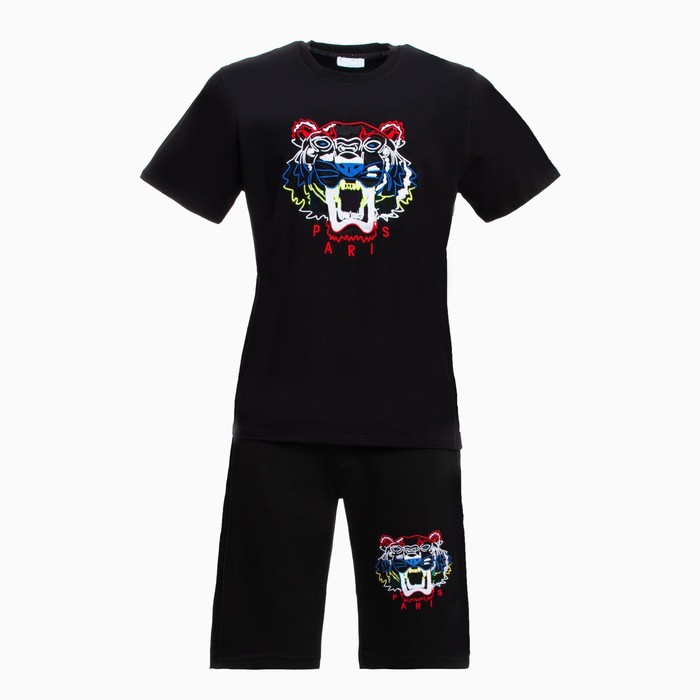 Костюм мужской (футболка/шорты), цвет чёрный, размер L 56123