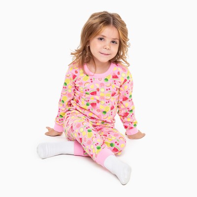 Пижама для девочки, цвет розовый/фрукты, рост 116 см