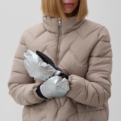 Варежки женские MINAKU: Hello, winter!, размер 23 см, двойные, серебро, чёрные