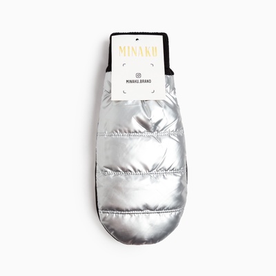 Варежки женские MINAKU: Hello, winter!, размер 23 см, двойные, серебро, чёрные