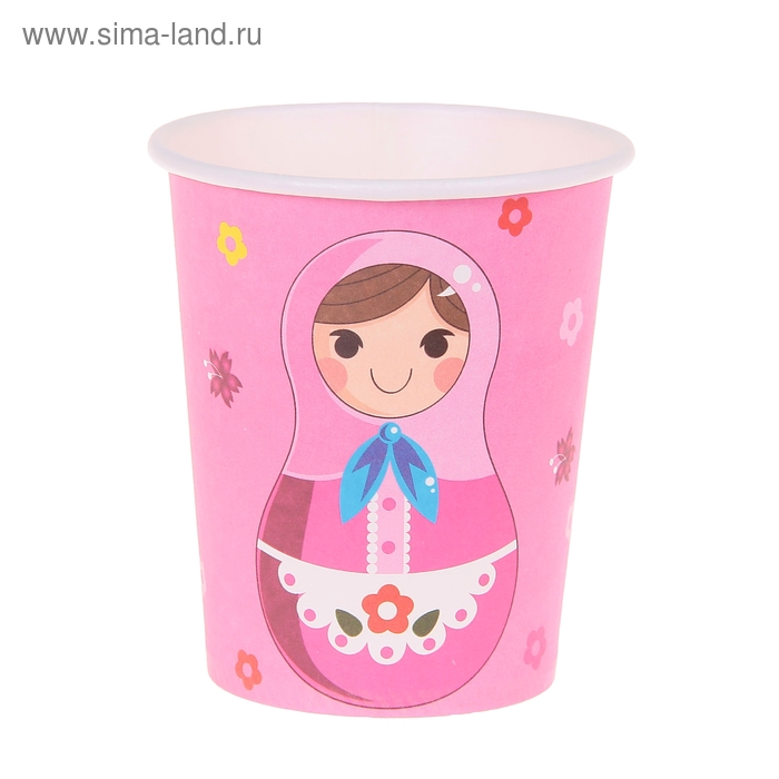 Бумажные стаканы "Матрёшка", набор 6 шт., 220 мл, цвет розовый - Фото 1
