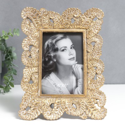 Фоторамка для фото 10×15 см «Кружевные листья», полистоун, под золото, 19×25.5 см