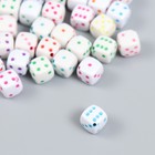 Бусины для творчества пластик "Белый игральный кубик" цветные точки набор 20гр 0,8х0,8х0,8см   78118 - Фото 2