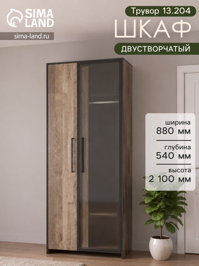 Шкаф двухстворчатый «Трувор 13.204», 880×540×2100 мм, цвет дуб гранж песочный/интра