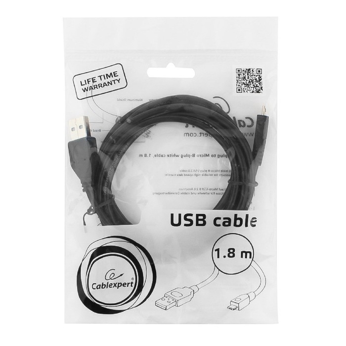 Кабель Cablexpert CCP-mUSB2-AMBM-6, microUSB - USB, 2.4 А, 1.8 м, зарядка + передача данных - фото 1906061036