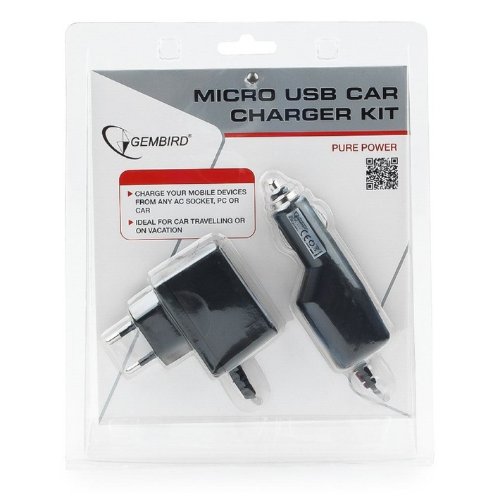 Набор зарядных устройств Gembird MP3A-CAR-KIT1, разъем microUSB, черный - фото 51456902