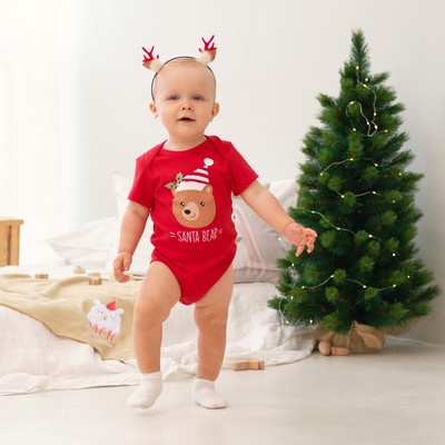 Боди Крошка Я «Новогодние зверята», рост 74-80 см, красное