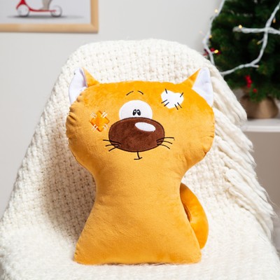 Подушка декоративная Кот с заплаткой 31х39см, бежевый, плюш, холофайбер