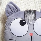 Подушка декоративная Кот голова-глазастик, цвет серый, размер 35х40см, плюш, холофайбер - Фото 3