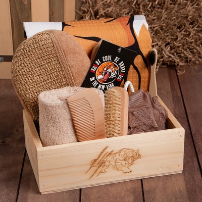 Набор подарочный «Этель» Tiger, полотенце 70×146 см, щётка, мочалка