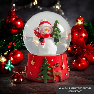 Снежный шар новогодний стеклянный «Снеговик с ёлочкой», 4.5×4.5×6.5 см