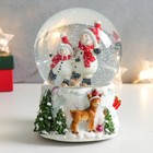 Снежный шар новогодний стеклянный «Два снеговичка и оленёнок», музыкальный, 11×10×14 см - Фото 5