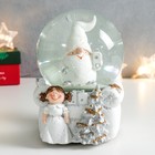 Сувенир полистоун водяной шар музыка "Дед Морозик на кресле" белый 11,5х11,5х14 см - фото 3007865