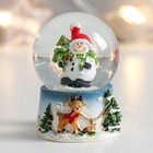 Сувенир полистоун водяной шар "Снеговичок с ёлочкой и оленёнок" 4,5х4,5х6,5 см - фото 3007895
