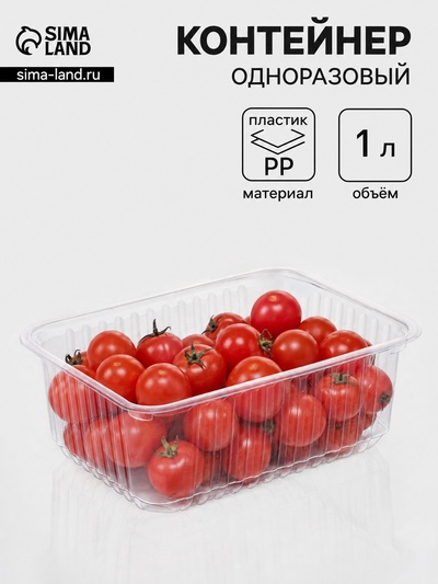 Контейнер одноразовый «Южуралпак», КР-179, пластик, 1 л, 17.9×13.2×6.7 см, прозрачный