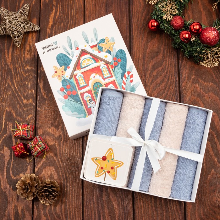 Набор махровых полотенец Этель «Уюта и тепла» 30×30 см -5 шт., 100% хл, 340 г/м² - Фото 1