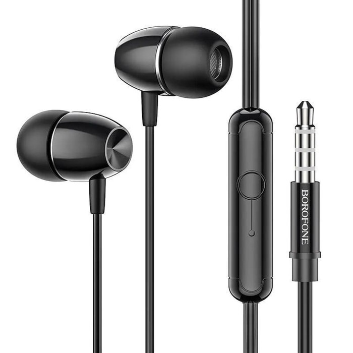 Наушники Borofone BM57 Platinum, вакуумные, микрофон, Jack 3.5 мм, кабель 1 м, чёрные