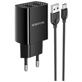 Сетевое зарядное устройство Borofone BA53A, 2xUSB, 2.1 А, кабель Type-C, чёрное