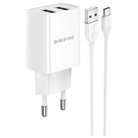 Сетевое зарядное устройство Borofone BA53A, 2xUSB, 2.1 А, кабель Type-C, белое