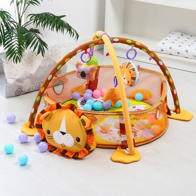 УЦЕНКА Развивающий коврик 3 в 1 «Лев», 68×68 см, 30 цветных шариков, 4 игрушки, Крошка Я