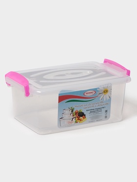 Контейнер пищевой, 4.5 л, с ручками, 30×19×13 см, пластик, прямоугольный, прозрачный, ручки МИКС