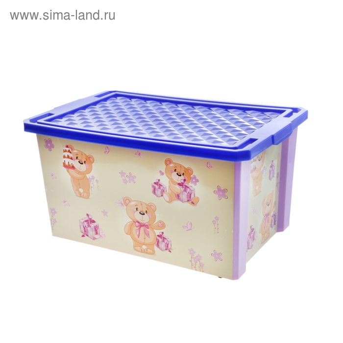 Ящик для игрушек 57 л X-BOX Bears на колесах с крышкой, цвет лавандовый - Фото 1