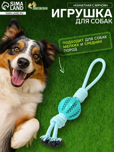 Игрушка канатная, плетёная с мячом, до 35 см, до 115 г, цвет мятный