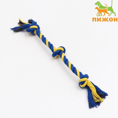 Игрушка тренировочная канатная "3 узла", до 33 см, до 55 г, синяя/жёлтая