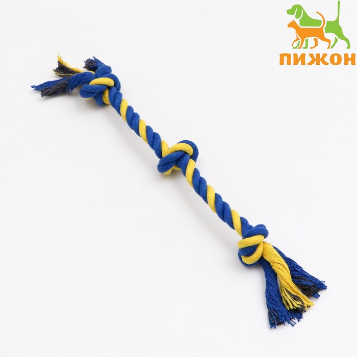 Игрушка тренировочная канатная "3 узла", до 33 см, до 55 г, синяя/жёлтая - Фото 1