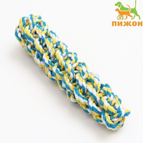 Игрушка канатная плетеная, до 100 г, до 20 см, жёлтая/голубая/белая