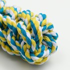 Игрушка канатная плетеная, до 100 г, до 20 см, жёлтая/голубая/белая - фото 6676078