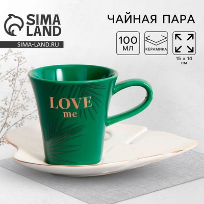 Чайная пара из керамики Love me: кружка 100 мл, блюдце 15×14 см