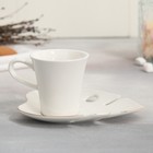 Чайная пара керамическая «Белая монстера», кружка 100 мл, блюдце 15х14 см, цвет белый - фото 4359312