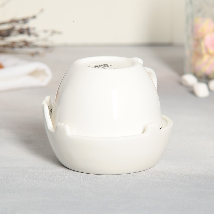 Набор керамический для чаепития «Белый кот», кружка 150 мл, миска 10х3 см, цвет белый - Фото 1