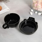 Чайная пара керамическая «Черный кот», кружка 150 мл, миска 10х3 см, цвет чёрный - фото 4359402